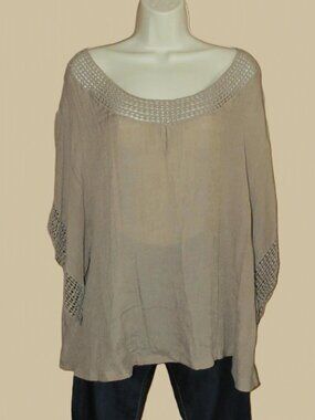 Maria Gabriella Taupe Top Gauze Lace Accents Flowing Sheer Size 3X